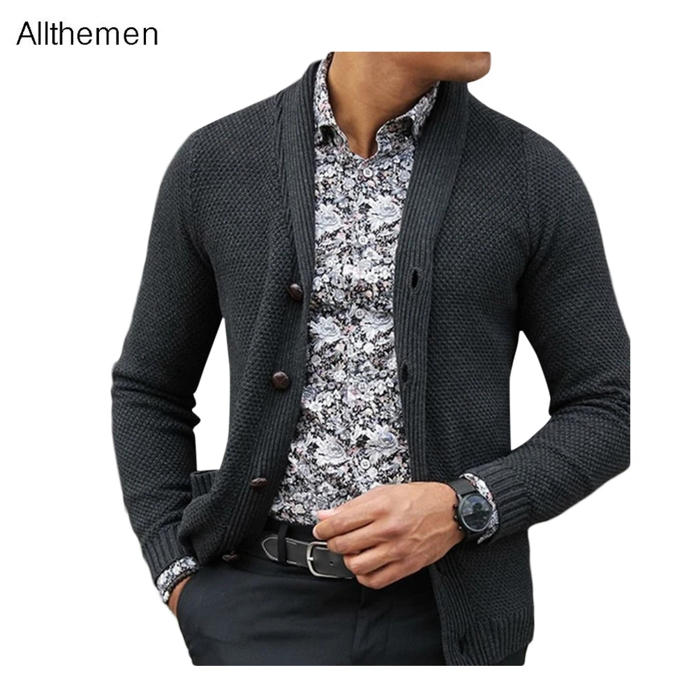 

Allthemen Men's Solid Color Casual Cardigan Knitwear Warm Genergal Male Slim Fit Fashion Men Outware No Easy to Pilling