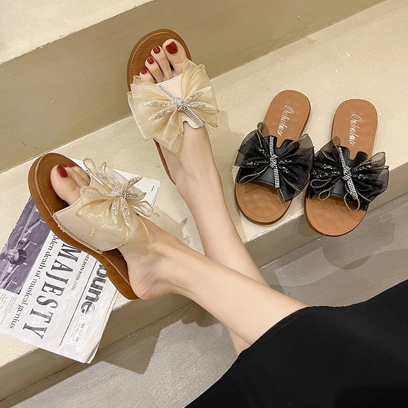 

Slippers Women Sandals Indoor Designer Butterfly-Knot Ladies Slides Flip Flops 2021 Flat Sandals Women Slippers Sandalias Mujer