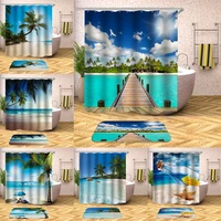 new sea beach forest waterproof thicken polyester fabric shower curtain for bathroom 3d blackout bath curtain 180x200 with hooks