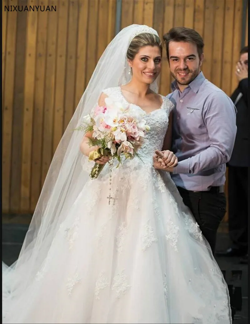 

Robe De Mariage Cap Sleeve Sexy Lace Wedding Dress Sheer Back Appliques Woman Wedding Gown 2021 Vestidos De Novia