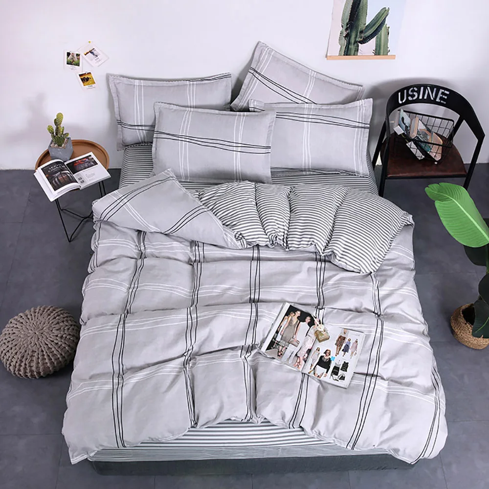 Thumbedding King Size Bedding Set Geometric Simple Fresh Blue 3D Duvet Cover Queen Full Twin Single Unique Design Bed | Дом и сад