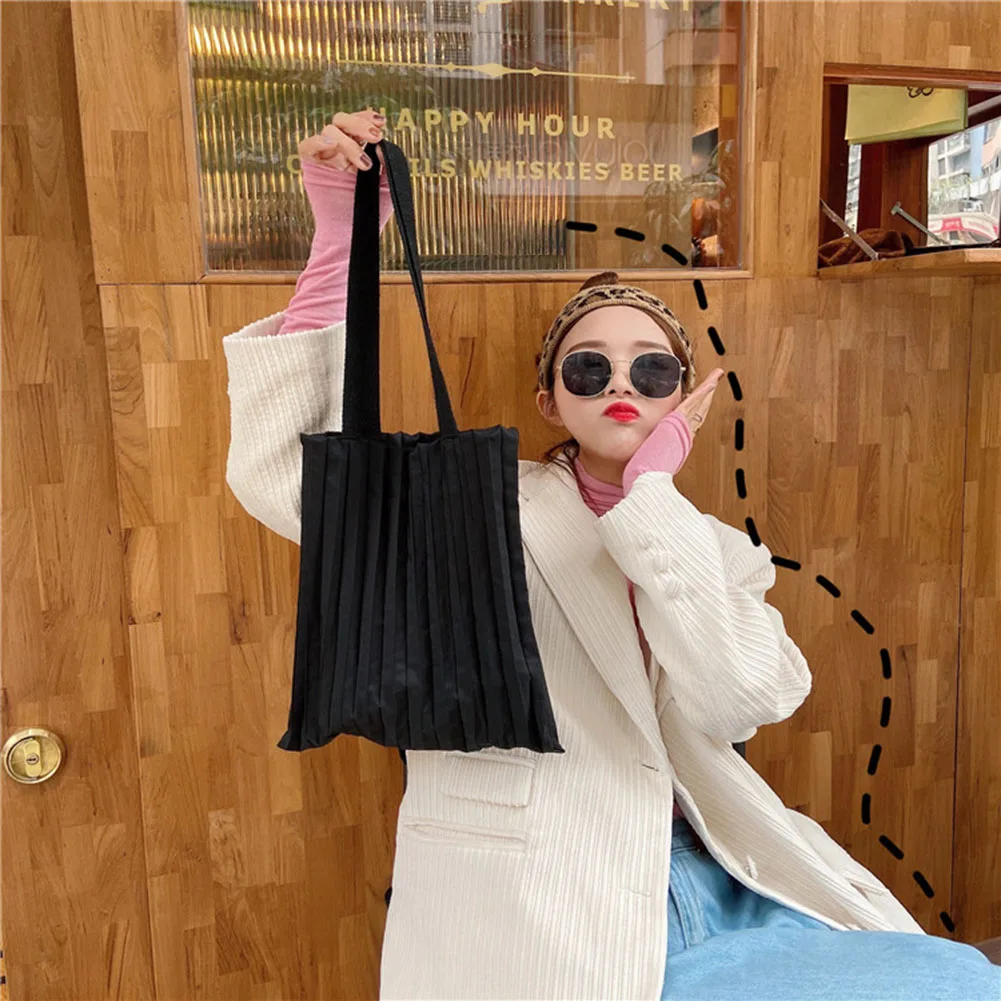 

Fashion Women Canvas Shoulder Handbag Portable Solid Color Pleated Underarm Bag Tote Shopping Travel Street Top-handle Pouch New
