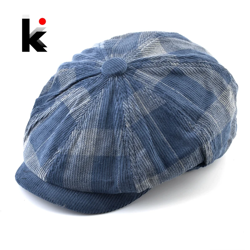 

Women's Vintage Peaked Caps Winter Warm Octagonal Hat Artist Plaid Newsboy Caps Men Fashion Boina Casquette Casual Visor Hats