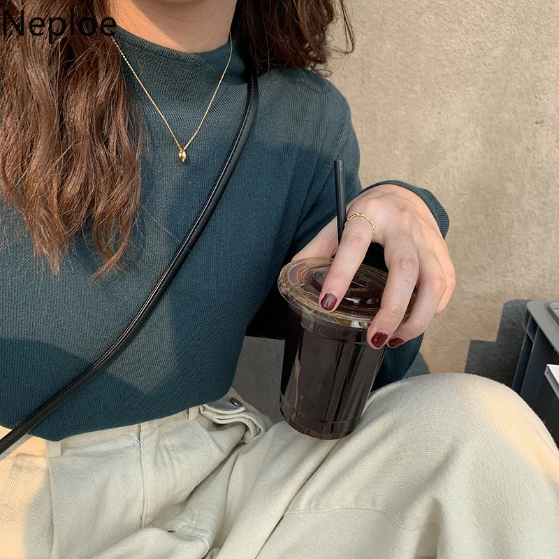 Neploe/базовый вязаный свитер с высокой горловиной однотонный обтягивающий пуловер