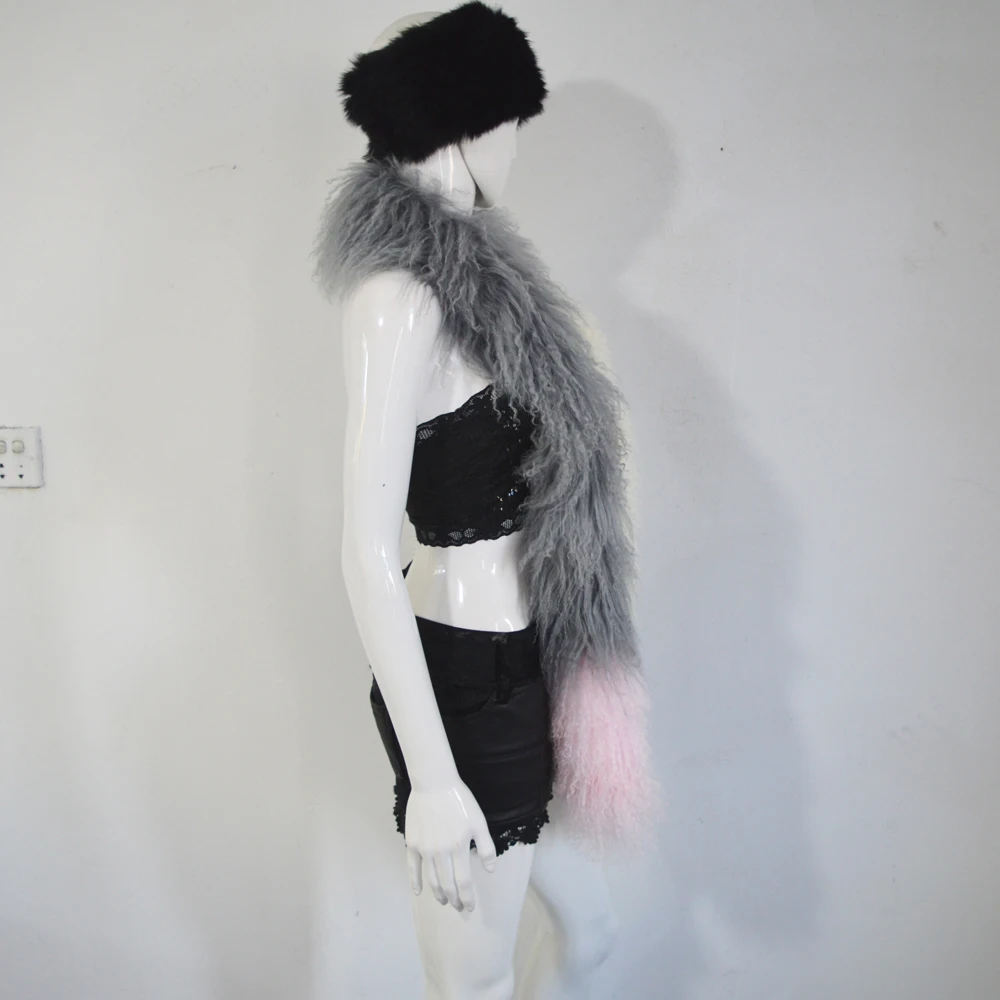 AU755 Бесплатная доставка Индивидуальный монгольский шарф из меха ягненка ручной