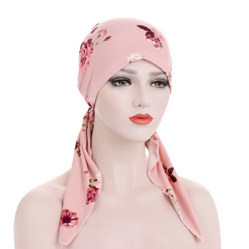 

Fashion Print Headscarf for Women Muslim Stretch Pre-Tied Turban Bandanas Hair Accessories Head Wrap Cancer Bonnet Cap