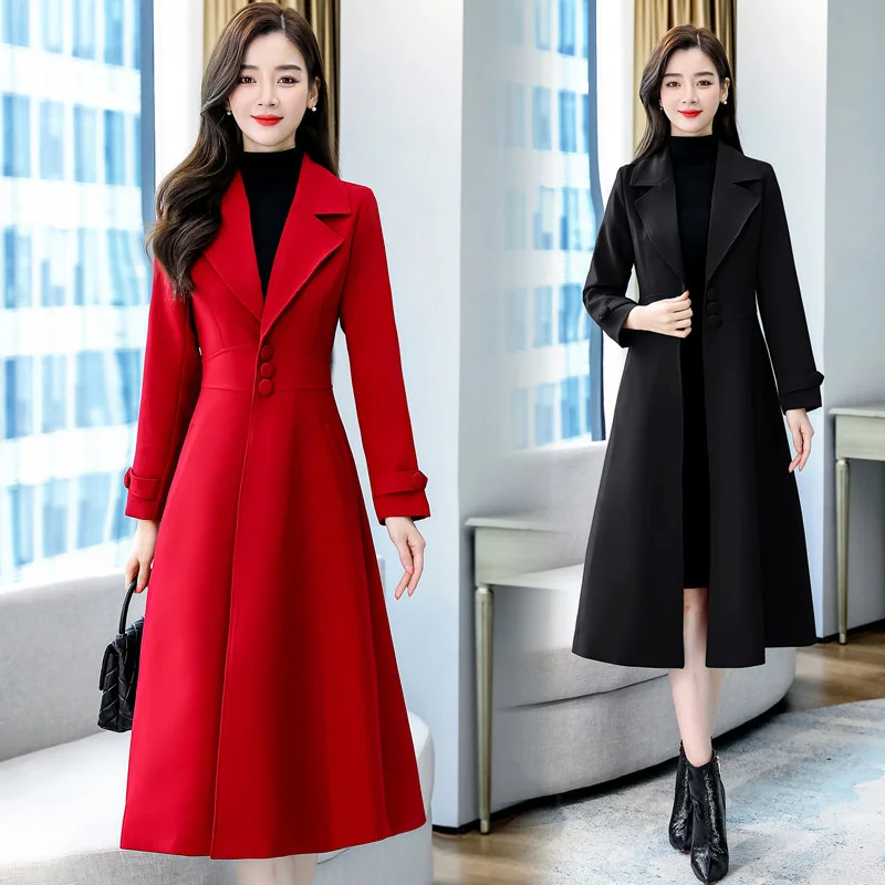 

Женская ветровка Новинка весна-осень 2021 элегантное пальто средней длины в Корейском стиле с отложным воротником подходящее ко всему тонкая...