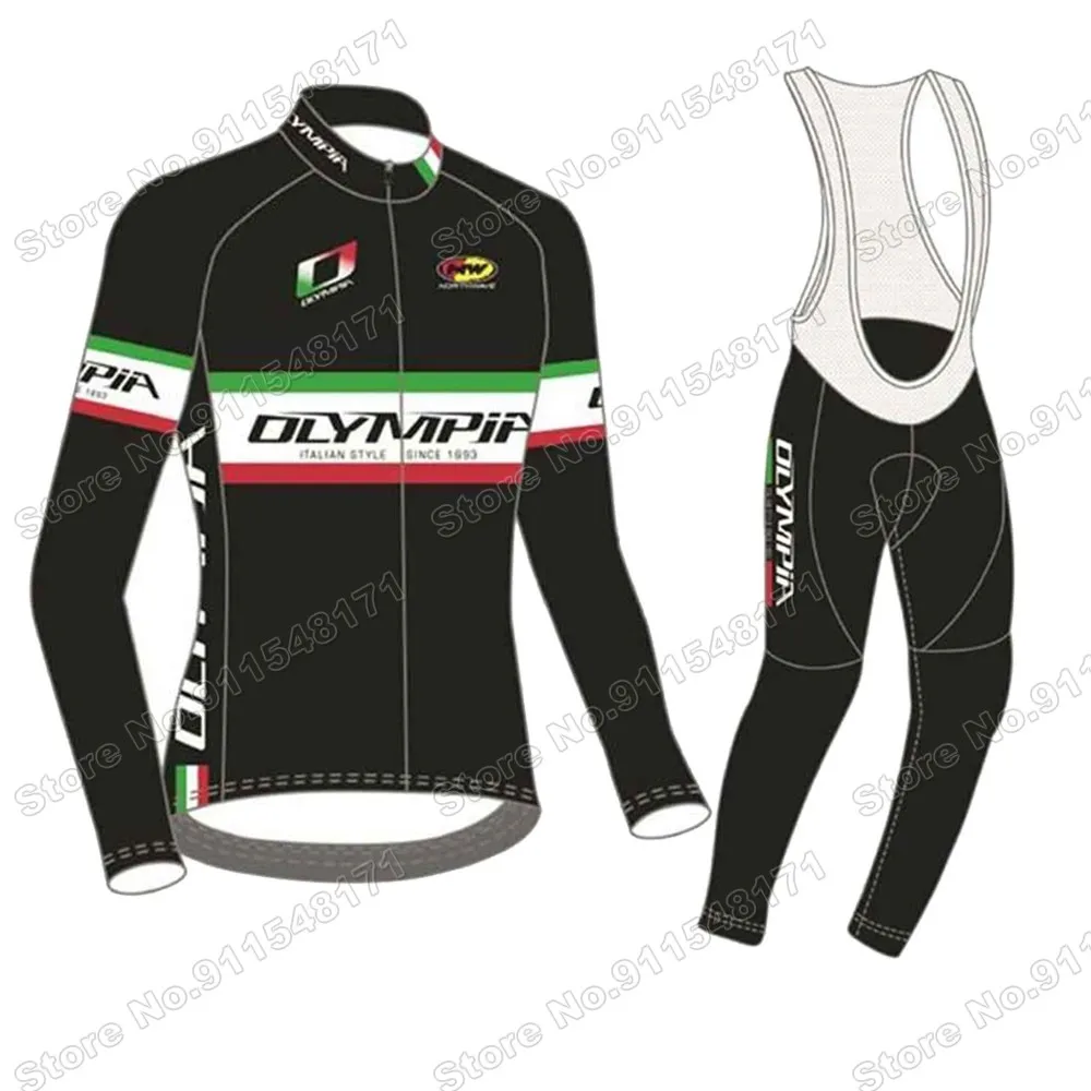 

Olympia Italia Team 2021 Summer Cycling Jersey Set Maglia Ciclismo Clothing Suit Mens Long Sleeve MTB Bike Road Pants Bib Ropa