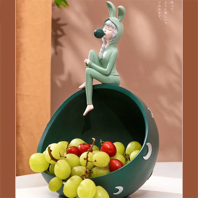 

2021 New Modern Beauty Commodity Shelf Tray Art Moon Bubble Rabbit Girl Key Porch Candy Storage Box Resin Decoration