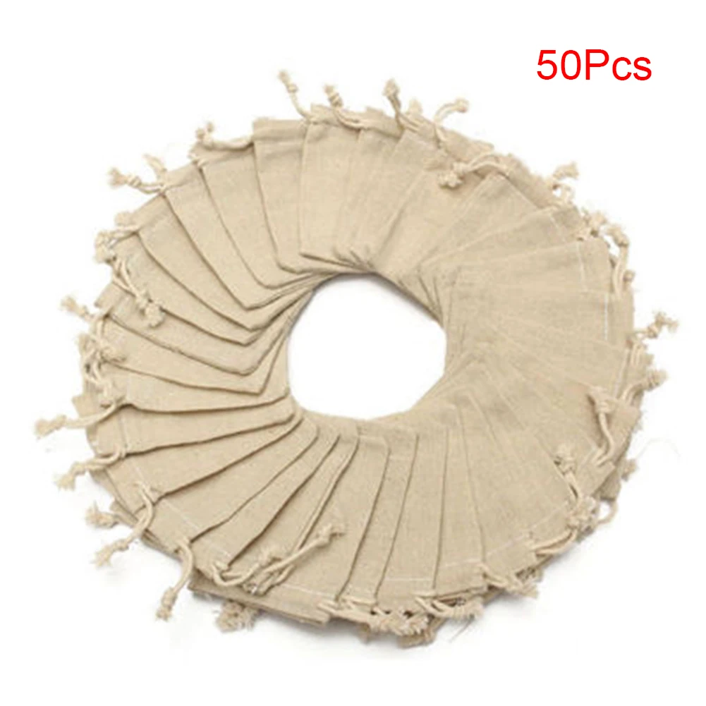 Много хлопок + лен маленький натуральный льняной мешок шнурок для конфет