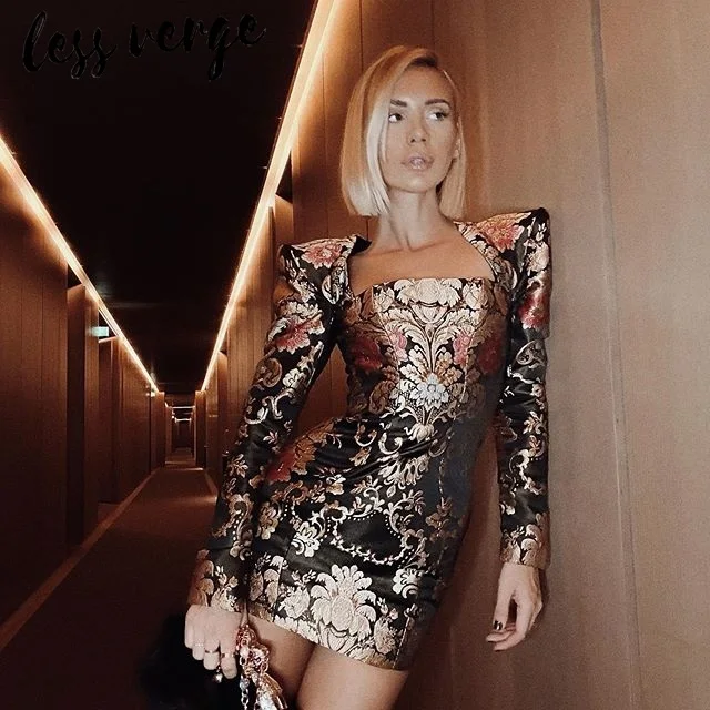 Женское платье с цветочной вышивкой lessverge черное облегающее длинным рукавом