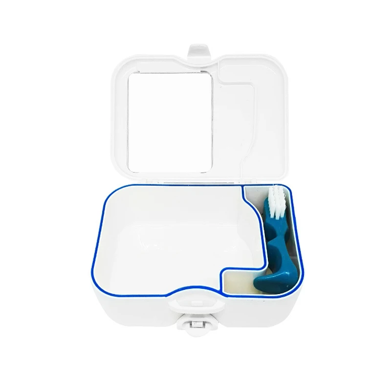 

2pcs Dental Appliance Denture False Teeth Storage Box Case With Mirror and Clean Brush