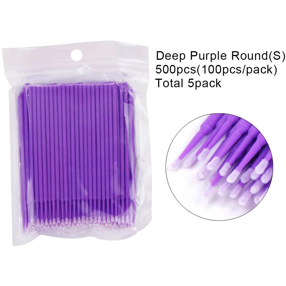 500pcs purple 500/1000 шт одноразовые микрощетки макияж, ресницы мини Индивидуальные ресницы Аппликаторы тушь кисти накладные ресницы хлопок - Цвет: 500pcs purple
