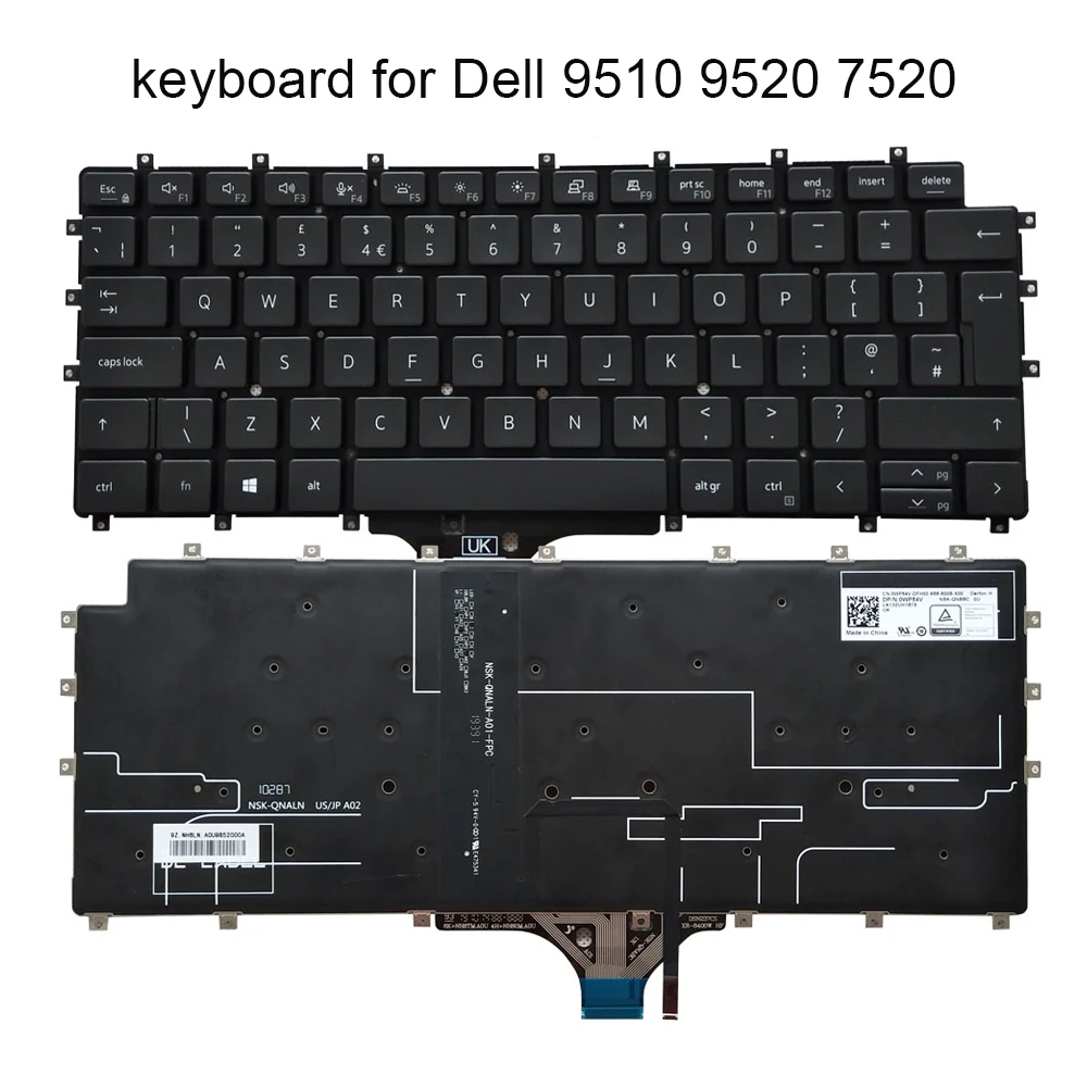 New EURO UK Backlit Keyboard for Dell Latitude 7520 9510 9520 0WP54V WP54V Notebook PC keyboards backlight GB British original