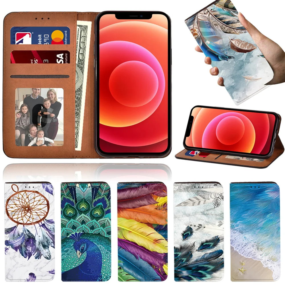 

Case for Apple Iphone /12/12 Mini/12 Pro/12 Pro Max/7 Plus/8 Plus/SE/XR/11/Pro/11 Pro Max Feather PU leather Phone Folio Cover