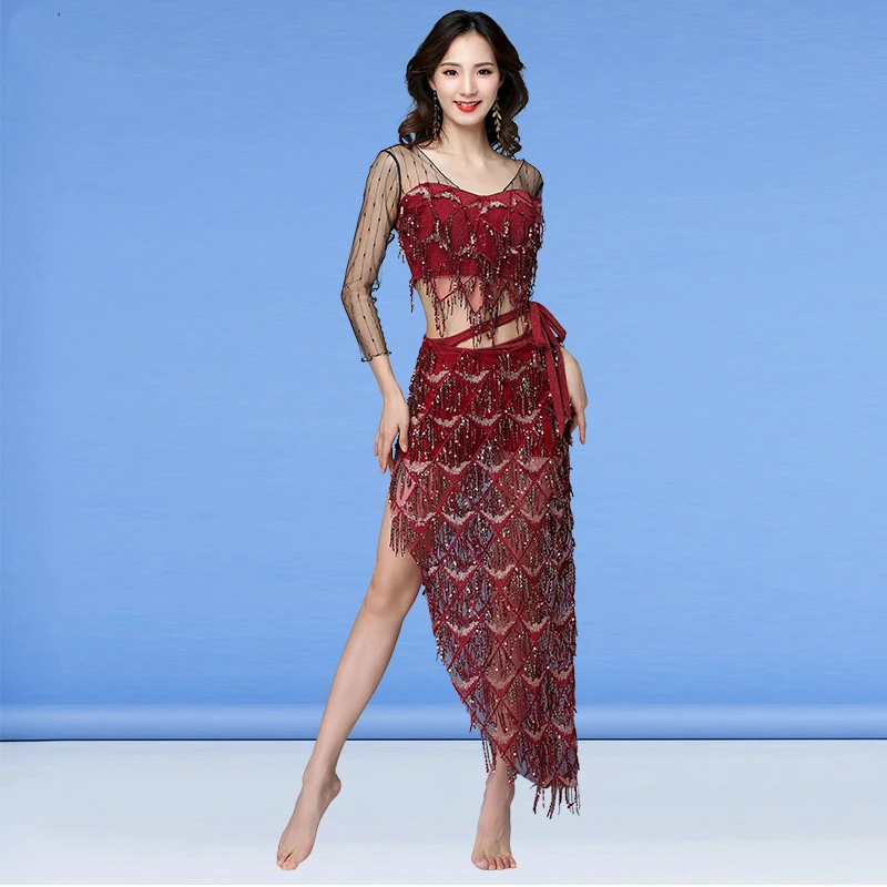 Танцевальный Костюм для танца живота одежда тренировок костюм из газовой ткани