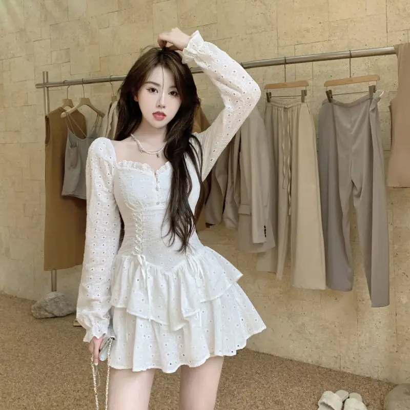 

Autumn White Fairy Kawaii Dress Women V-neck Slim Elegant Party Mini Dress Female Sexy Korean Fashion Designer 2021 New Dress