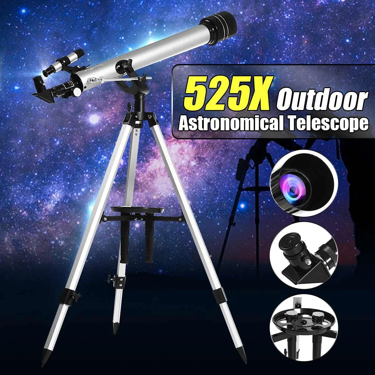 

F60700 525x High Magnification Astronomical Refractive Telescope 3Pcs Eyepieces And Tripod Space Observation Scope Gift New