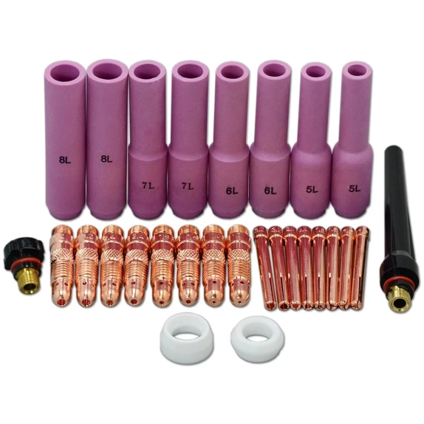 

TIG Consumables KIT Long Alumina Nozzle Cups Collets Bodies FIT TIG Welding Consumables PTA SR DB WP 17 18 26 28PK