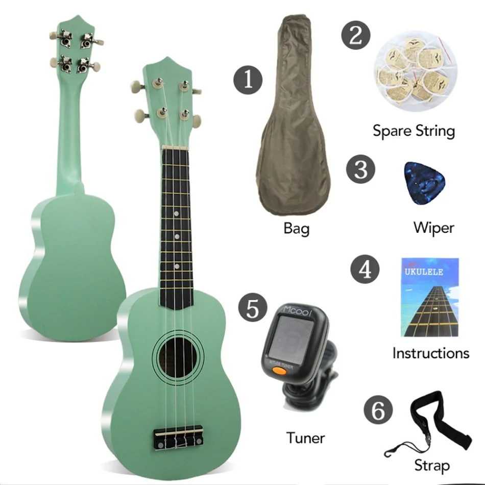 2" Гавайская гитара Ukulele Soprano акустика нейлон 4 строки инструмент укулеле из красного дерева сопрано для начинающих миниатюрная гитара укулеле высокое качество - Цвет: Зеленый