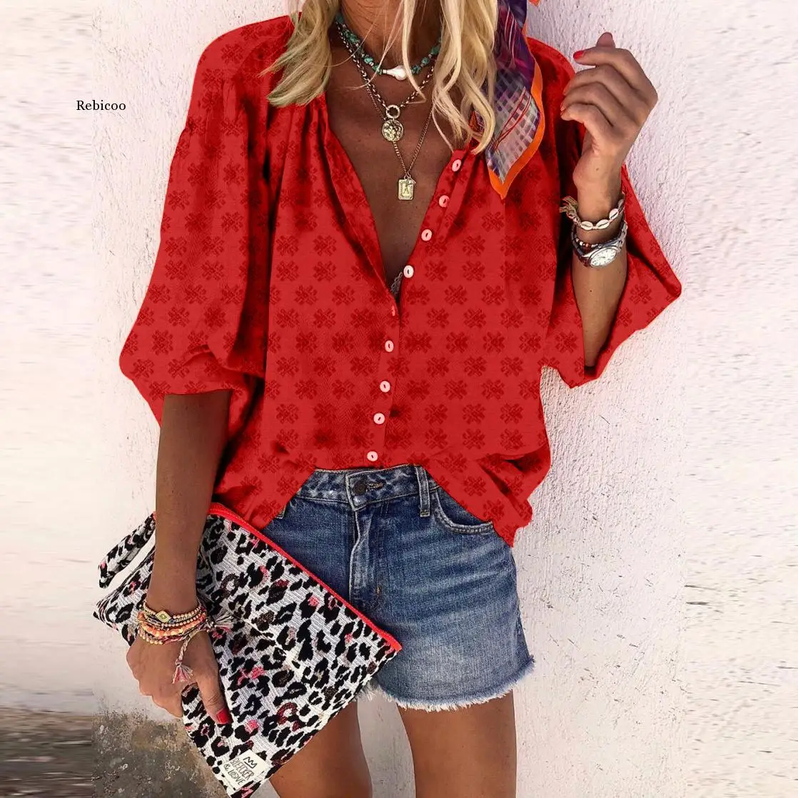 

Blusas Mujer de Moda Women Casual Retro Print Button Long Sleeve Loose Daily Blouse Beach Shirt Autumn Vintage Lady Top