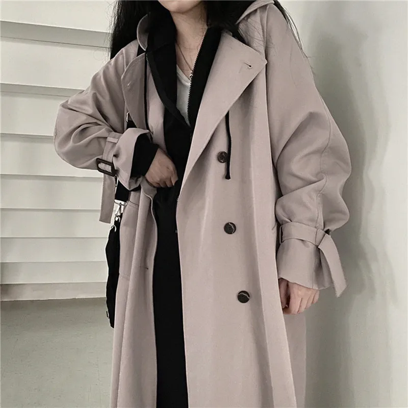 

Женская ветровка в британском стиле ретро, черное весеннее пальто средней длины в Корейском стиле преппи, модная Свободная Женская куртка о...