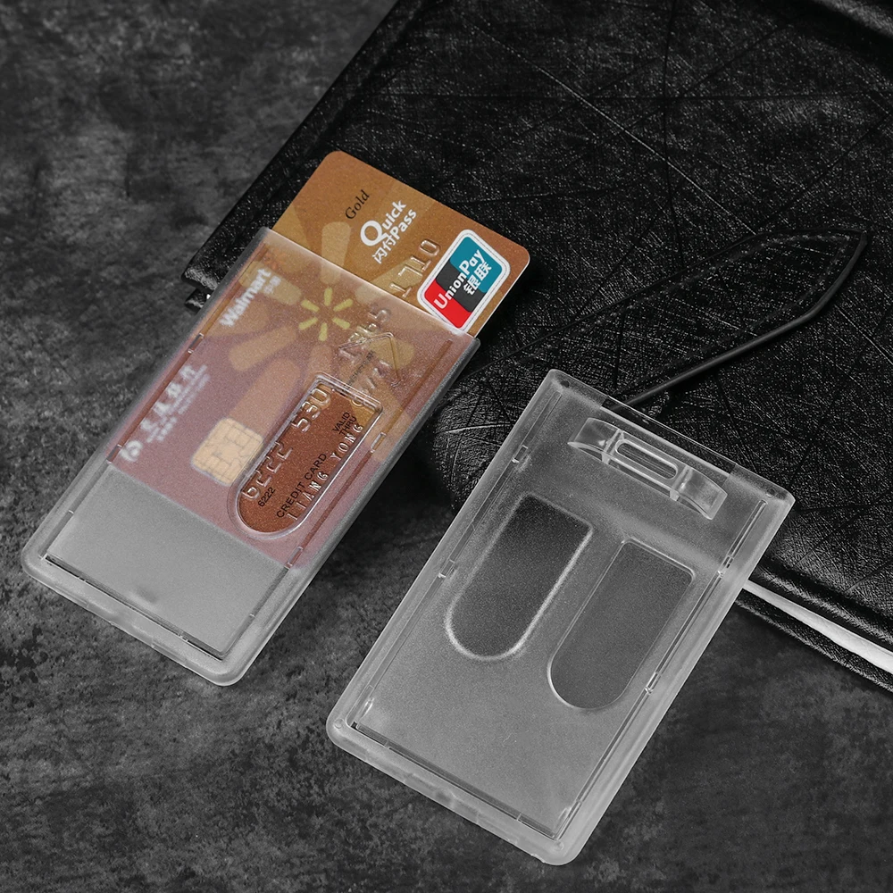 plastic unisex badge work id card holder durable protector cover case transparent white box wholesale free global shipping