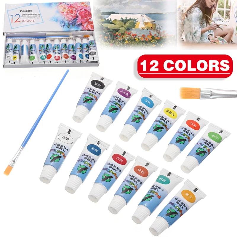 

1set/12 Colors 5ml Tube Gouache Paint Tubes Set for Artist Draw Painting Drawing Art Color Paint Supplies Paint Pigment