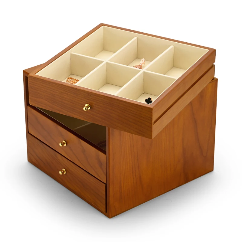 Oirlv Three Layers Wooden Jewelry Organizer Box with Microfiber Necklace Display Case Ring Earrings Bangle Suitcase