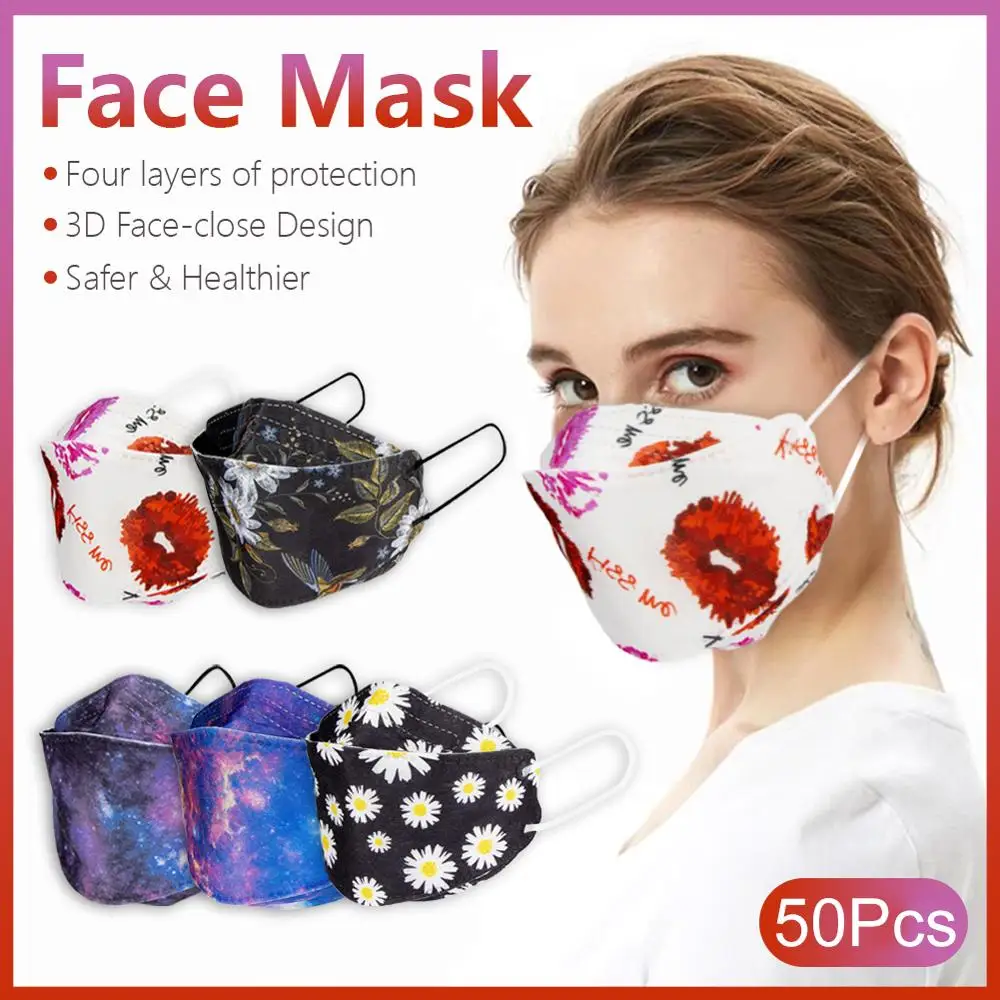 50 Pcs Korea Style Disposable Face Masks 4-Layers Earloop Facial Cover Fashion Fish Shape Unique Daisy Star Sky Print Mouth Mask |