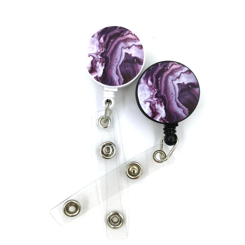 Purple Cool Waves Marble pattern Cartoon Retractable Badge Reel Lanyard Nurse ID Business Credit Card Work Holder | Дом и сад