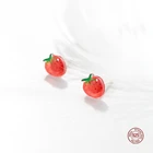 LKO Real 925 пробы серебряные иглы сладкий смолы клубника серьги-гвоздики для женщин милые фрукты девушка уха шпильки ювелирные украшения украшения