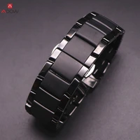 22mm 24mm ceramic stainless steel strap for armani watch model ar1452 ar1451 watchband black matte strap bracelet accessories