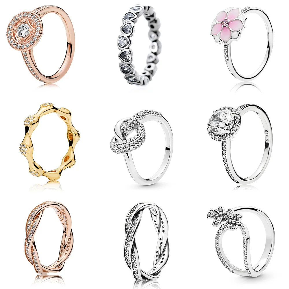 

Silver Color Ring Charms Diy Round Circle Pink Flower With Crystal Cz Women Finger Ring For Women Jewelry
