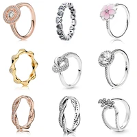 silver color ring charms diy round circle pink flower with crystal cz women finger ring for women jewelry