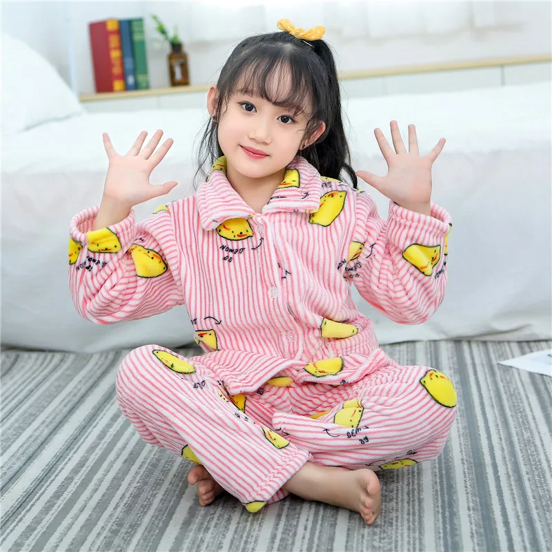 Kids Pajamas Одежда для девочек и мальчиков; сезон осень-зима; фланелевые пижамы для девочек; детские пижамы; одежда для сна для мальчиков; одежда для сна из кораллового флиса; комплект домашней одежды - Цвет: Kids Pajamas