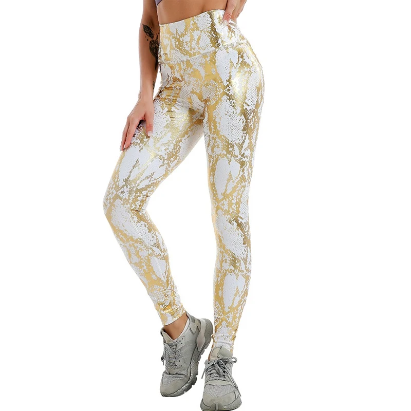 

Printed Snake Print High Waist Leggings Women Stretch Bronzing Hip-lifting Training Yoga Pants Running Sports Fitness Leggings