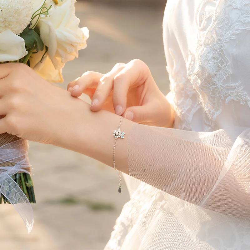 Thaya S925 Silver Bridal Bouquet Bracelets Thin Chain Zircon Handmade For Women Fine Jewelry Charming Bracelet | Украшения и