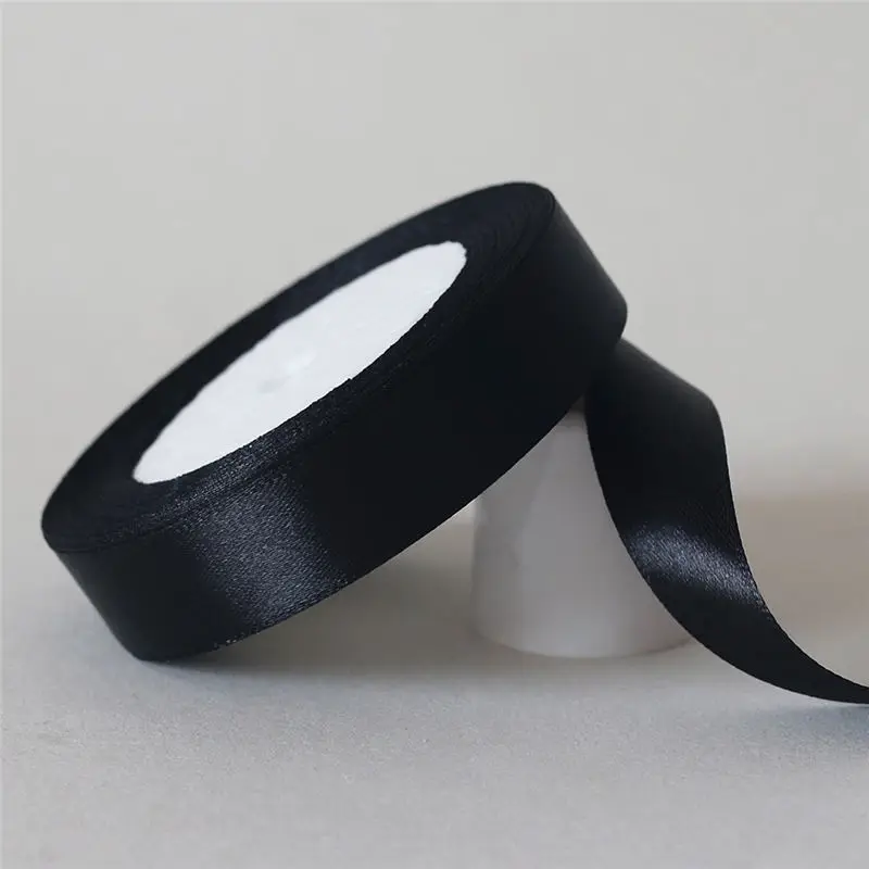 Черная шелковая атласная лента 25 ярдов/6 мм 50 материал для рукоделия декоративная
