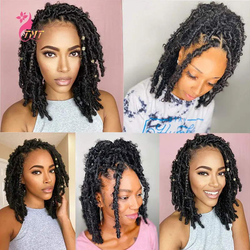 Бабочка Locs вязание крючком волос синтетические короткие рваные искусственные