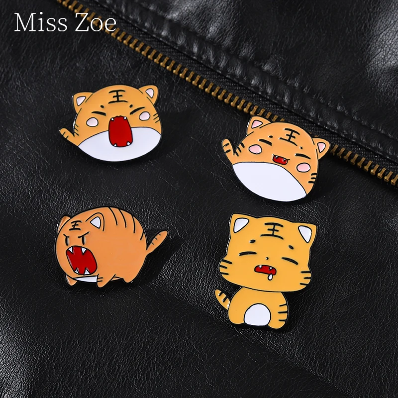 

Fierce And Lovely Tiger Enamel Pins Custom Chibi Greedy Tusks Tiger Brooches Lapel Shirt Bag Badge Cartoon Jewelry Gift For Kids