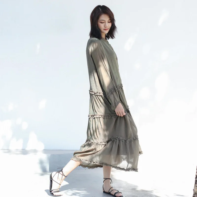 Женское однобортное кружевное платье LANMREM винтажное свободное трапециевидной