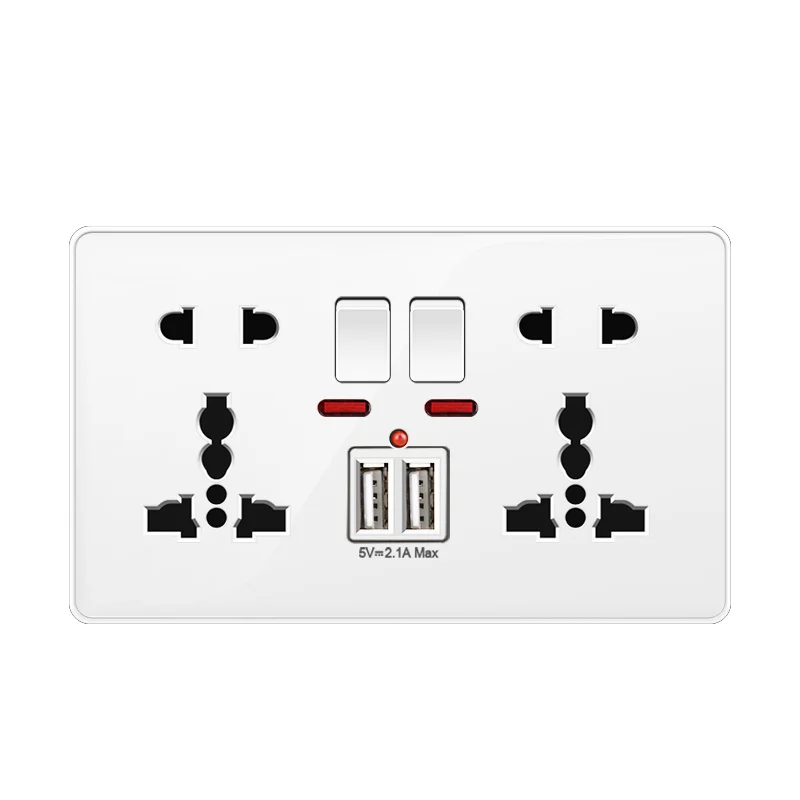 Белая Встраиваемая панель европейского стандарта двойной USB порт 2 1 А переменный