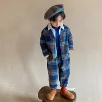 little boys clothes sets 2021 fashion childrens blazershirtpants 3pcs suit formal kids child cotton plaid coat and pant suits