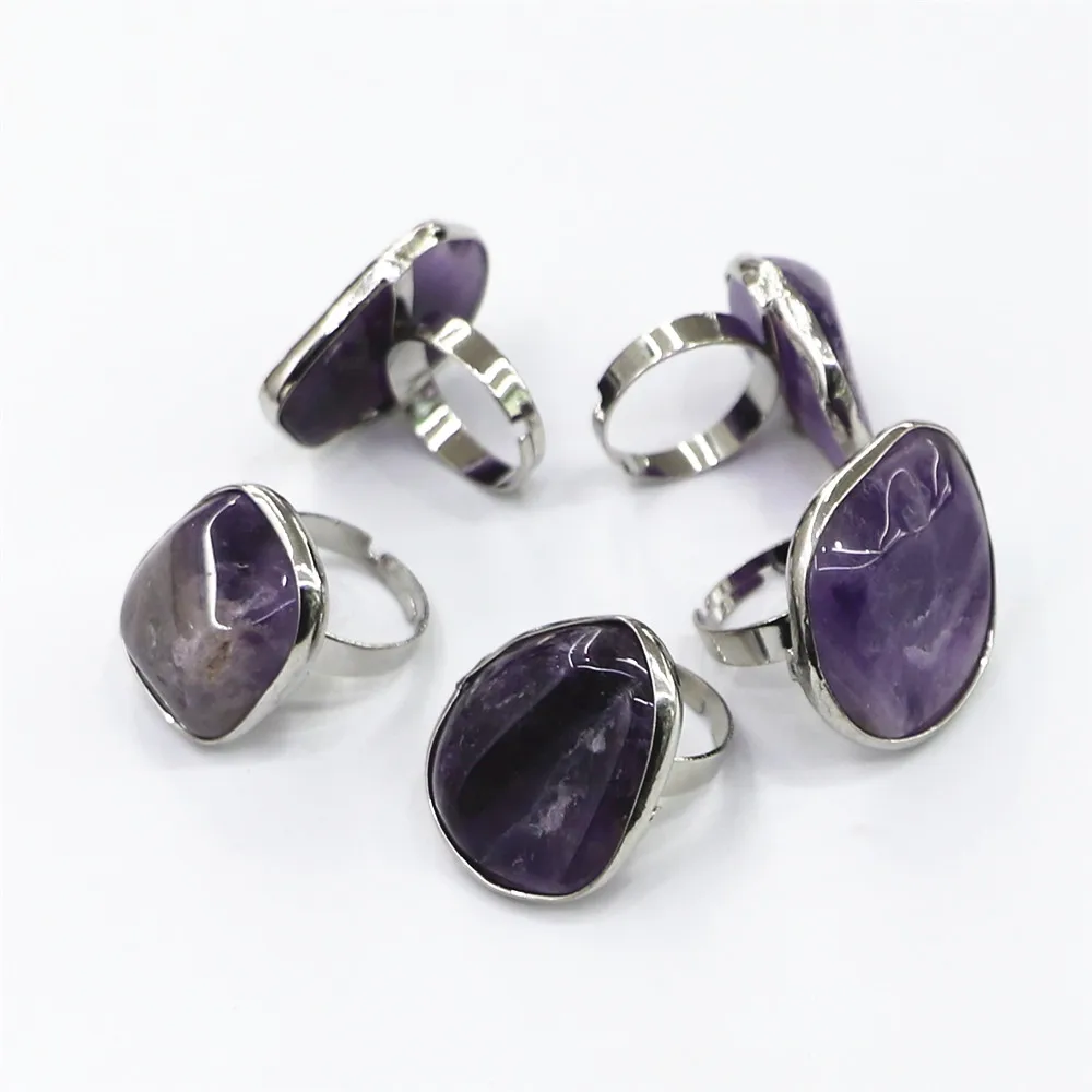 

Wedding Jewelry Aura Healing Natural Stone Irregular Amethysts Ring Women Men's Finger Ring Couple Wedding Rings