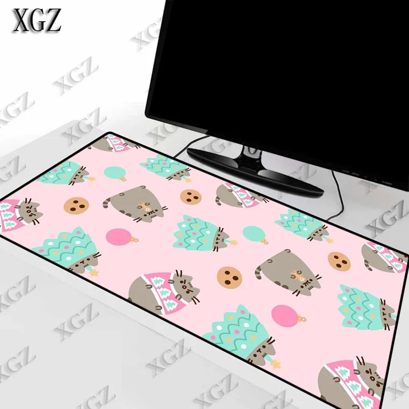 Большой игровой коврик для мыши XGZ с милым котом на розовом фоне застежкой по краю