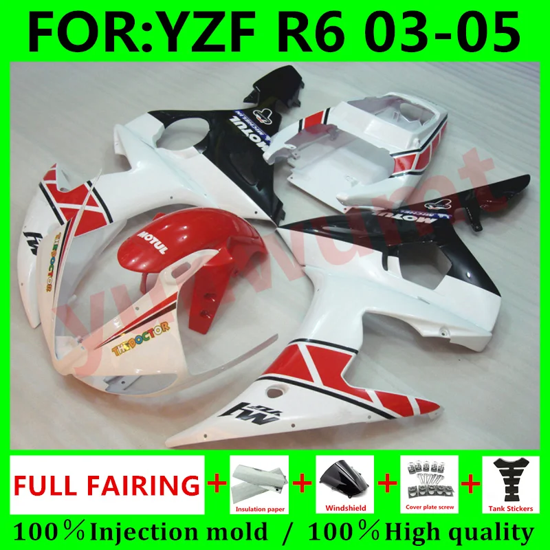 

Новый комплект обтекателей для мотоциклов из АБС-пластика для YAMAHA YZFR6 03 04 05 YZF R6 2004 Обтекатели для кузова 2003 - 2005 Красные Белые