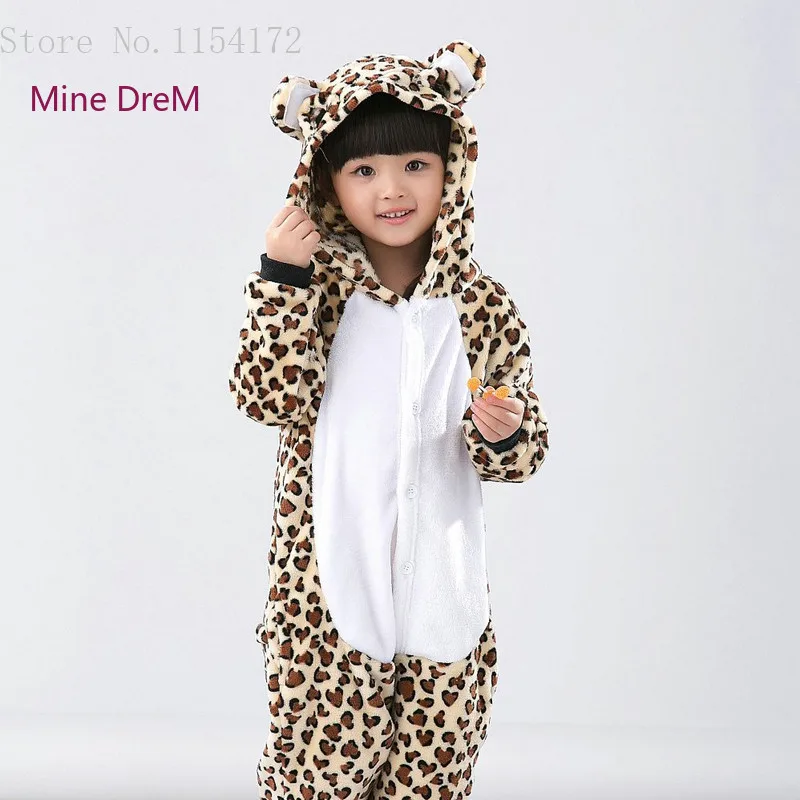 Пижама унисекс с леопардовым принтом медведя для мальчиков и девочек Фланелевая