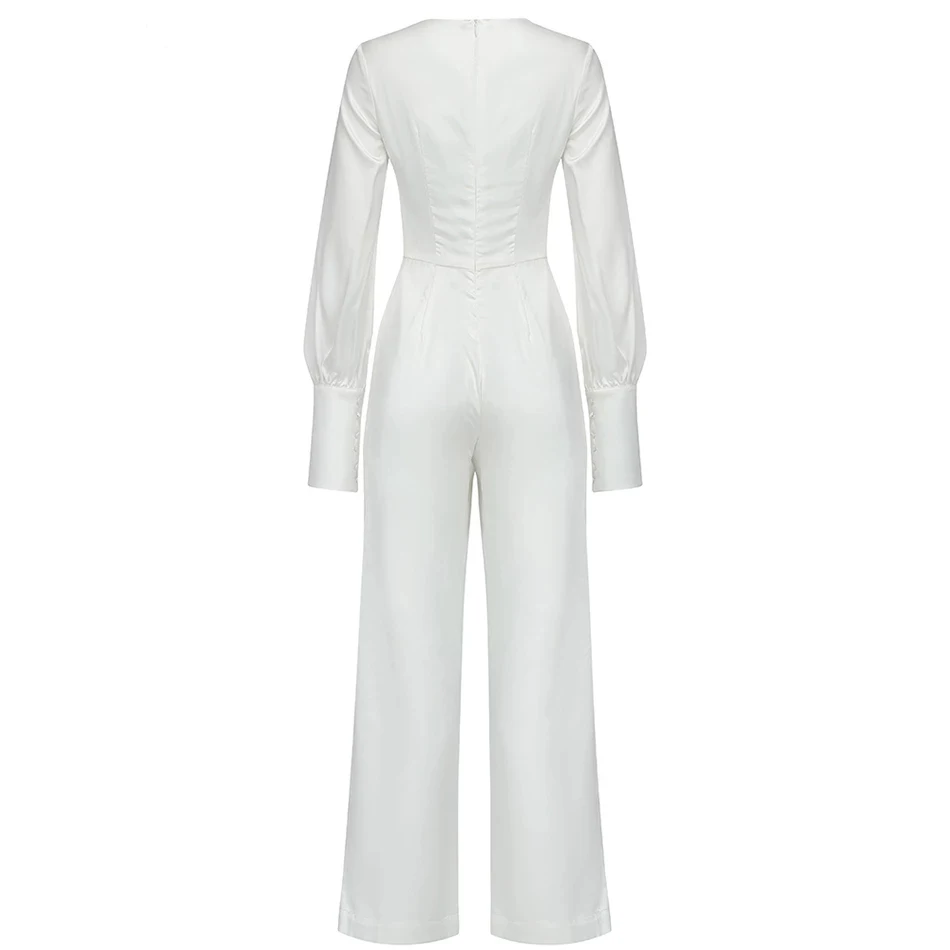 

Sladuo 2021 New Summer Women's Fashion White V Neck Club Jumpsuits Sexy Full Sleeve & Long Pants Evening Casual Runway Jumpsuits