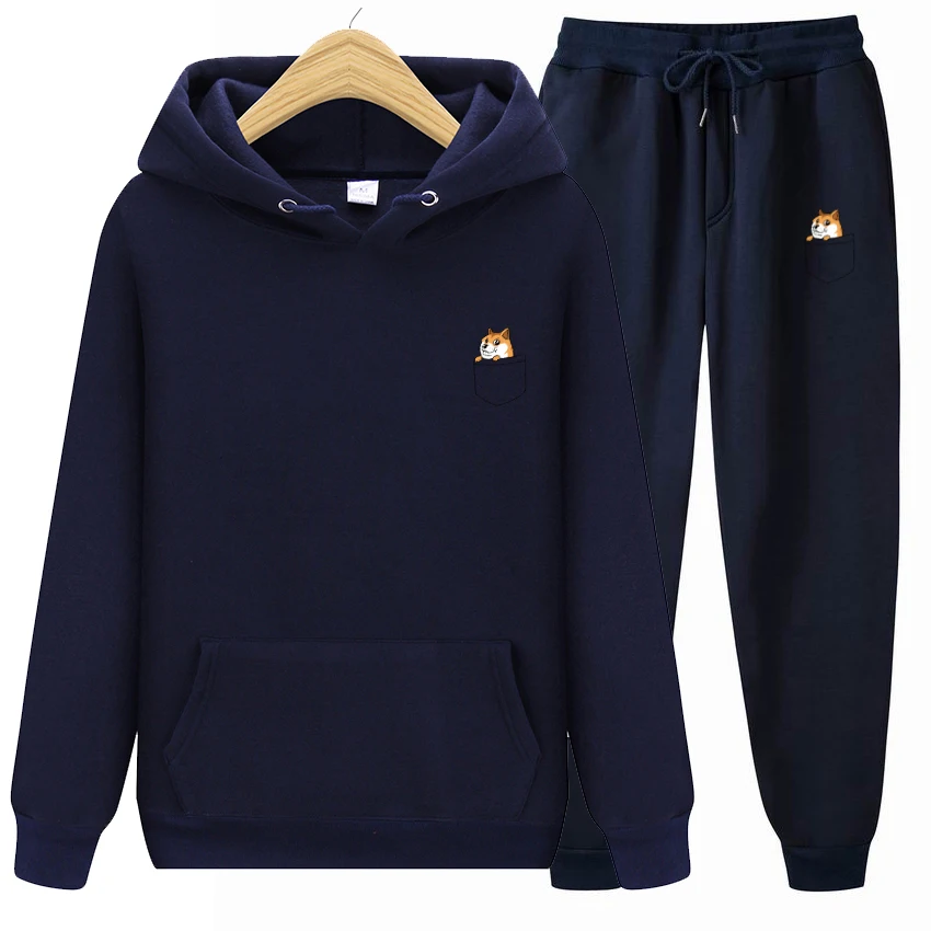 

New brand Autumn Pocket Cat Letter Printed Hoodies+Pants men Casual Hoodies Sweatshirt Sportswear Male Fleece Hooded Jacket